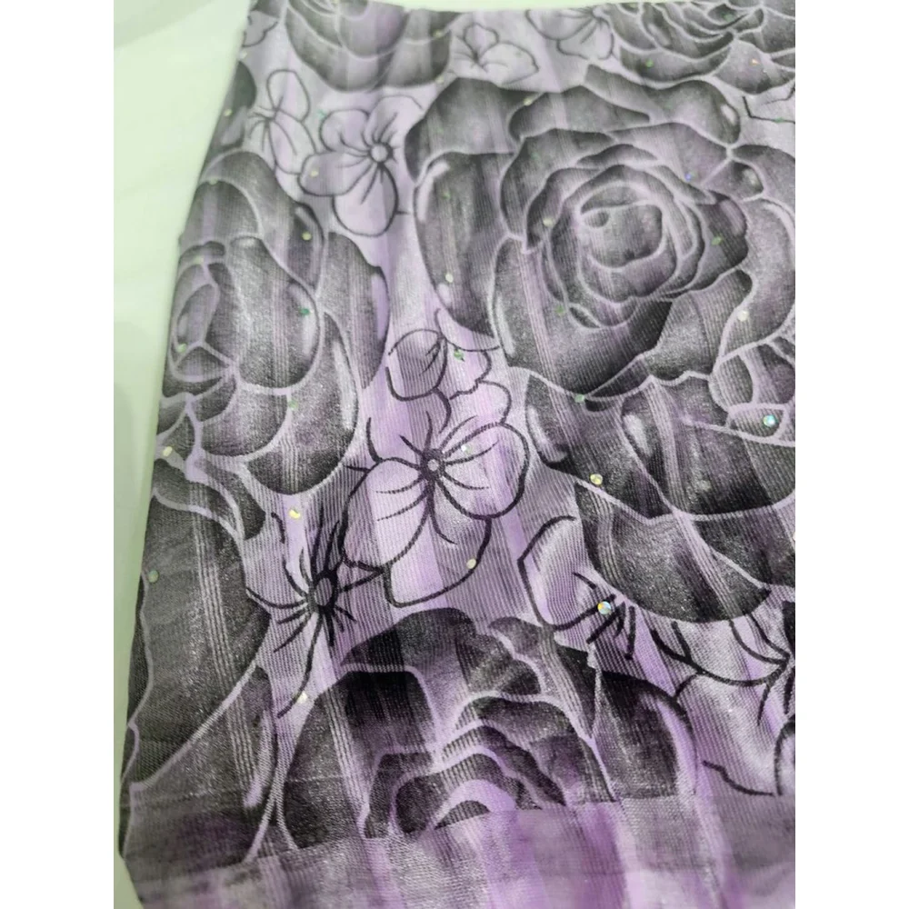Purple Black Floral Scarf With Fringe